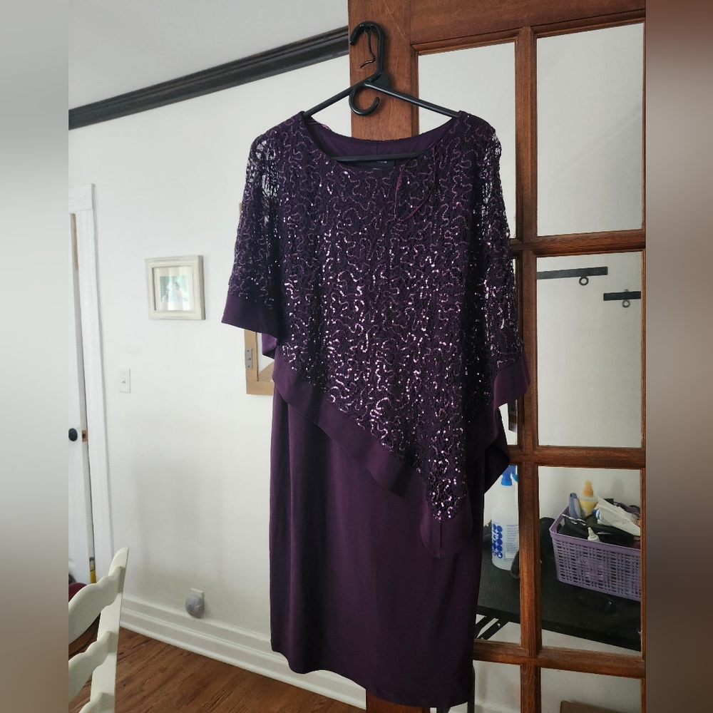 R&M Richards Sequined Cape Sheath Dress